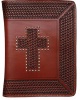 3D Belt Company BI121 Brown Bible Cover with Tooled Cross and Studs